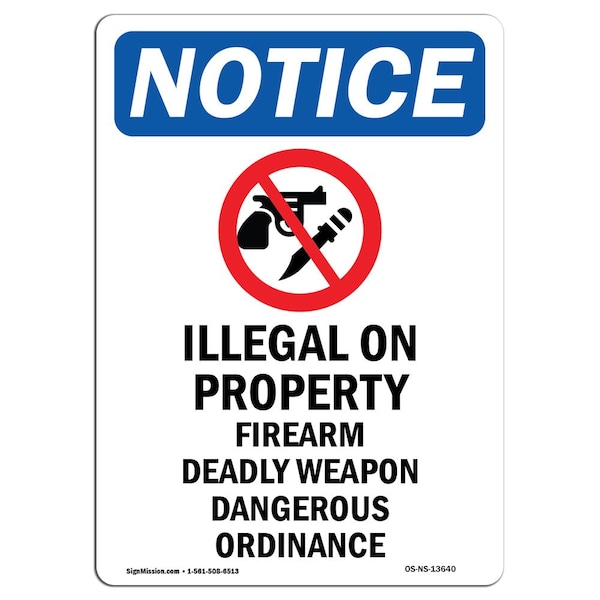 Safety Sign, OSHA Notice, 5" Height, Illegal On Property Sign With Symbol, Portrait, 10PK